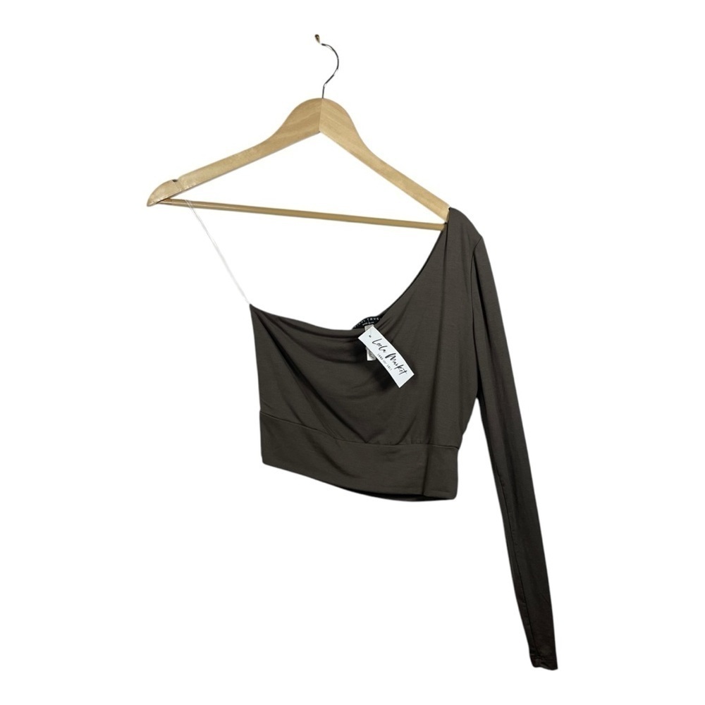 NWT Final Touch Asymmetrical One Sleeve Modal Blouse in Brown Size M